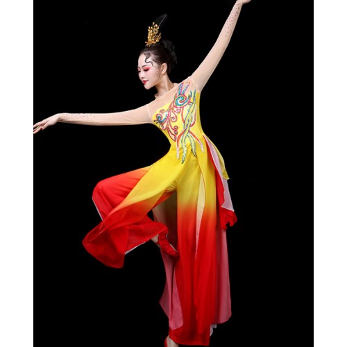 Women's chinese folk dance costumes fiary dresses ancient traditional classical fan umbrella stage performance costumes 